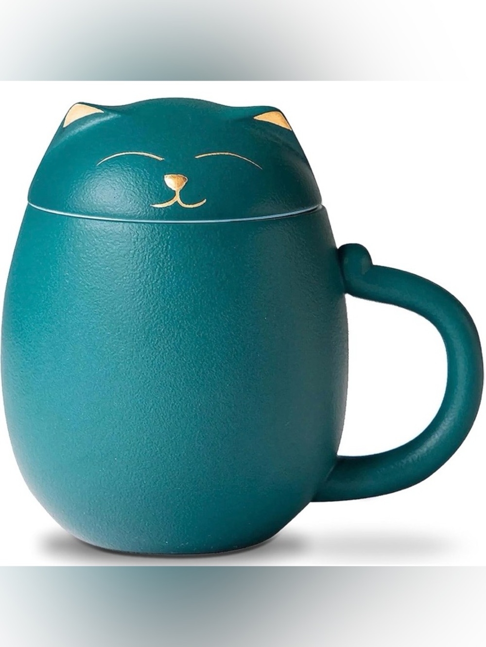 Ceramic Tea Mug with Infuser and Lid, Cat Design Handmade Porcelain Tea Cup